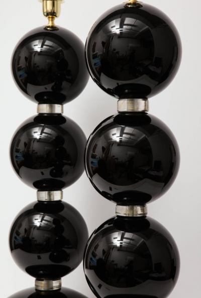 Alberto Dona Pair of Large Black and Gold Murano Glass Spheres Lamps Italy Signed