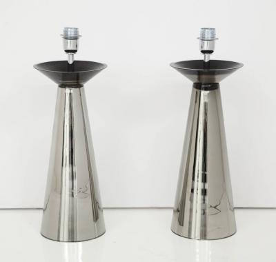 Alberto Dona Pair of Modernist Silver Mercury Murano Glass Lamps Italy Signed