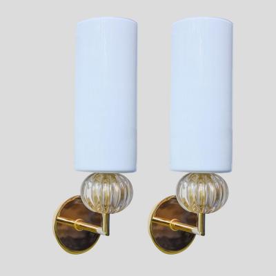 Alberto Dona Pair of Murano Glass white and Gold glass wall sconces