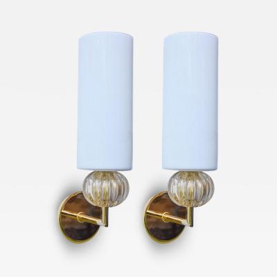 Alberto Dona Pair of Murano Glass white and Gold glass wall sconces