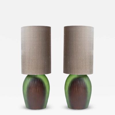 Alberto Dona Pair of Murano mink green submerso Battuto table lamps