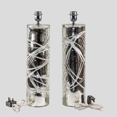 Alberto Dona Pair of Silver Mirrored Murano glass table lamps