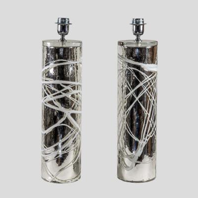 Alberto Dona Pair of Silver Mirrored Murano glass table lamps