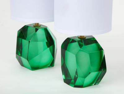 Alberto Dona Pair of Solid Emerald Green Jewel Murano Glass Lamps Italy Signed