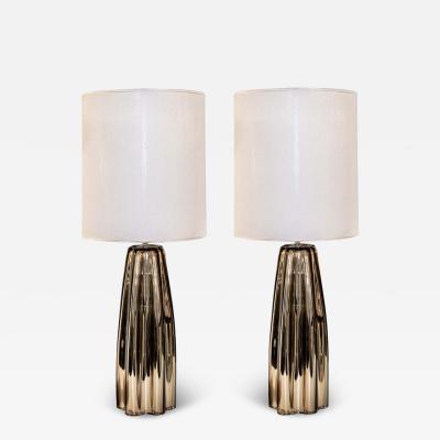 Alberto Dona Pair of bronze color mirrored table lamps by Alberto Dona