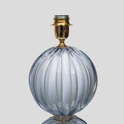 Alberto Dona Pair of light Pale blue grey blown Murano glass table lamps
