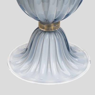 Alberto Dona Pair of light Pale blue grey blown Murano glass table lamps