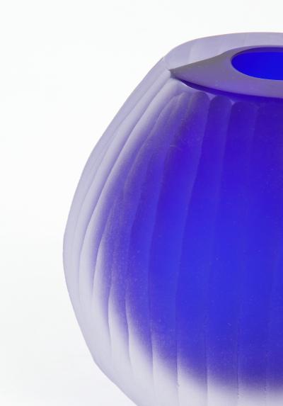Alberto Dona Set of Three Fluted Cobalt Blue Murano Glass Vases Signed by Alberto Don 