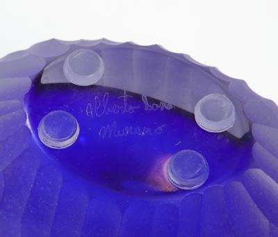 Alberto Dona Set of Three Fluted Cobalt Blue Murano Glass Vases Signed by Alberto Don 