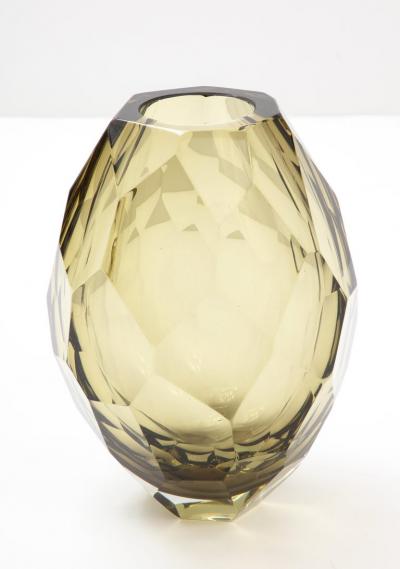 Alberto Dona Single Handblown Faceted Smoke Citrine Murano Glass Vase Signed Italy 2022