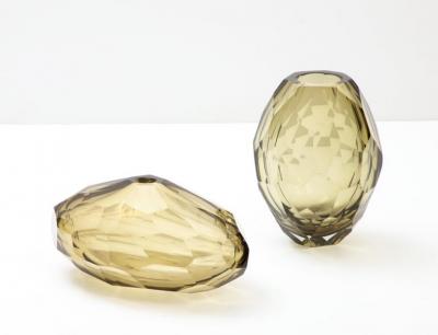 Alberto Dona Single Handblown Faceted Smoke Citrine Murano Glass Vase Signed Italy 2022