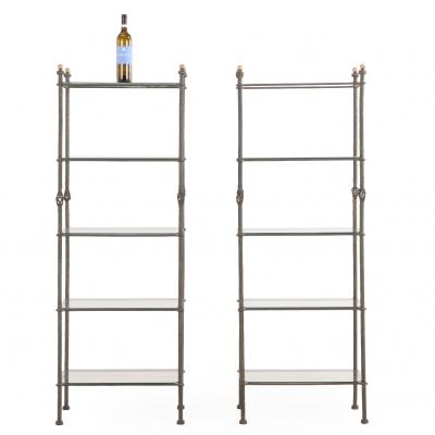 Alberto Giacometti A Pair of Italian Iron tageres with Glass Shelves In the manner of Giacometti 