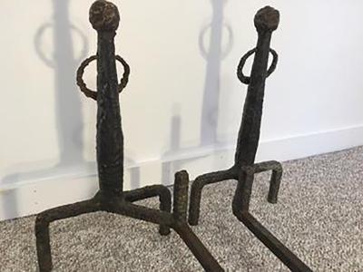 Alberto Giacometti Exceptional Rare Pair of Sculpted Bronze Andirons in the manner of Giacometti