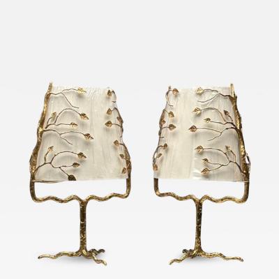 Alberto Giacometti Giacometti Style Brutalist Contemporary Tree Table Lamps Hammered Bronze