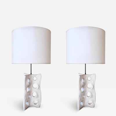 Alberto Giacometti PAIR Handmade French Expressionist Plaster Table Lamps after Alberto Giacometti
