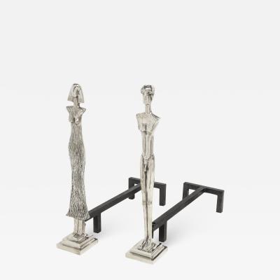 Alberto Giacometti Pair of Artisan Andirons in the Style of Giacometti 1970s