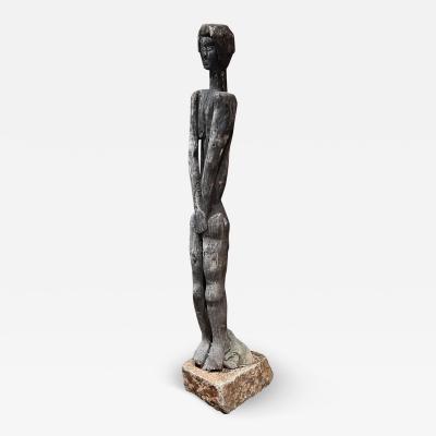 Alberto Giacometti Primitive French Hand Carved Wood Sculpture Standing Femme Female