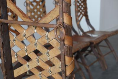 Alberto Marconetti Set of 6 Oak Iron Leather Dining Chairs by Alberto Marconetti