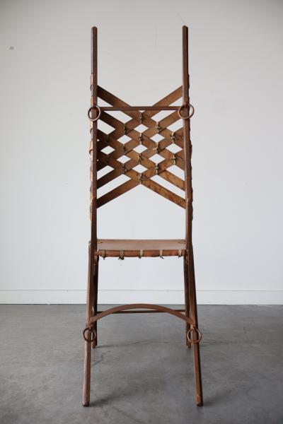 Alberto Marconetti Set of 6 Oak Iron Leather Dining Chairs by Alberto Marconetti