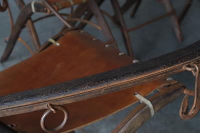 Alberto Marconetti Set of 6 Oak Iron Leather Dining Chairs by Alberto Marconetti