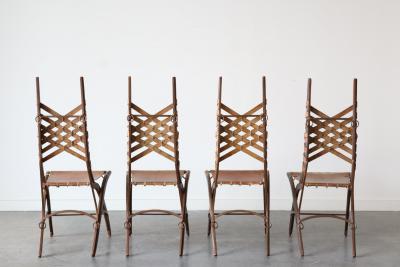 Alberto Marconetti Set of 6 Oak Iron Leather Dining Chairs by Alberto Marconetti