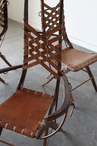 Alberto Marconetti Set of 6 Oak Iron Leather Dining Chairs by Alberto Marconetti
