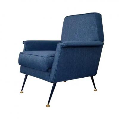 Alberto Minotti Gigi Radice Attributed Armchair for Minotti in Blue Linen 1960s