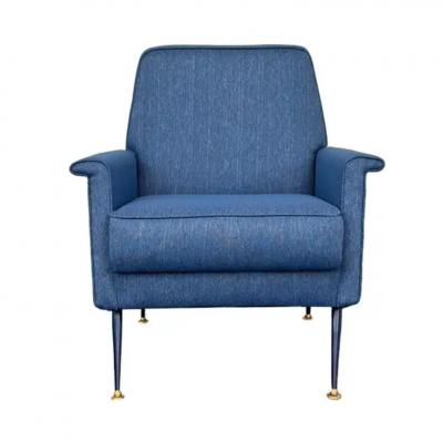Alberto Minotti Gigi Radice Attributed Armchair for Minotti in Blue Linen 1960s