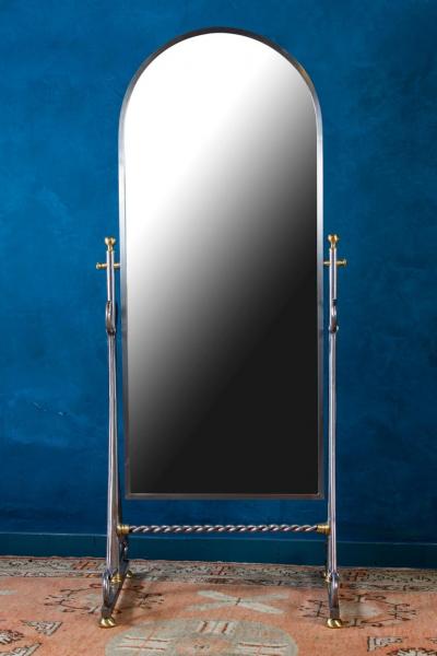 Alberto Orlandi Elegant Steel Psyche Mirror by Alberto Orlandi Italy 1970