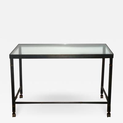 Alberto Orlandi Glass Top Desk in Steel with Brass Accents