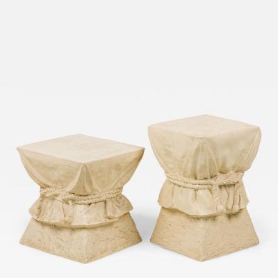 Alberto Pinto Pair of French Drapery and Rope Form Occasional Pedestal Tables
