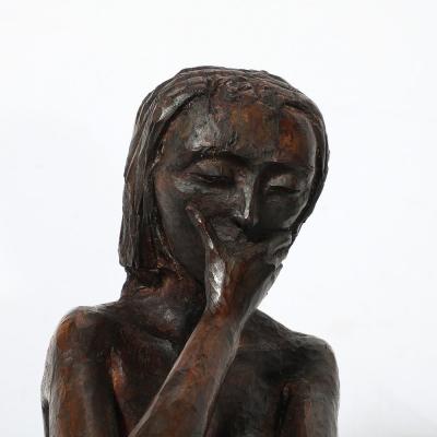 Aldo Calo Mid Century Hand Carved Seated Female Nude Sculpture in Walnut signed Aldo Calo
