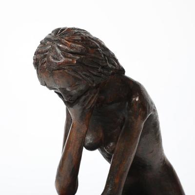 Aldo Calo Mid Century Hand Carved Seated Female Nude Sculpture in Walnut signed Aldo Calo
