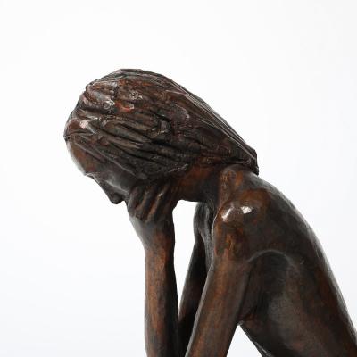 Aldo Calo Mid Century Hand Carved Seated Female Nude Sculpture in Walnut signed Aldo Calo