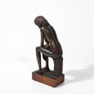 Aldo Calo Mid Century Hand Carved Seated Female Nude Sculpture in Walnut signed Aldo Calo