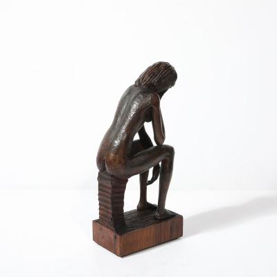 Aldo Calo Mid Century Hand Carved Seated Female Nude Sculpture in Walnut signed Aldo Calo