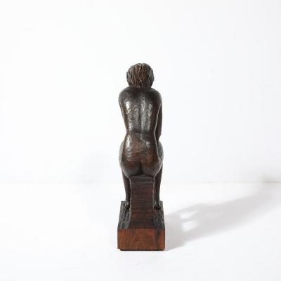 Aldo Calo Mid Century Hand Carved Seated Female Nude Sculpture in Walnut signed Aldo Calo