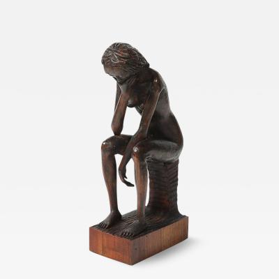 Aldo Calo Mid Century Hand Carved Seated Female Nude Sculpture in Walnut signed Aldo Calo
