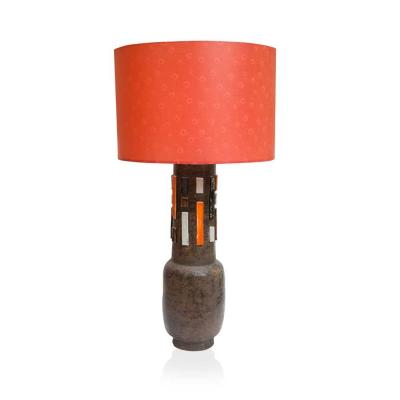 Aldo Londi 1950S TERRA ORANGE AND WHITE STUDIO CERAMIC LAMP BY ALDO LONDI