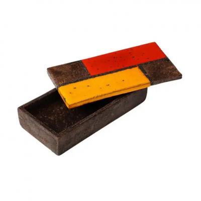 Aldo Londi Aldo Londi Bitossi Box Ceramic Mondrian Abstract Red Yellow Signed