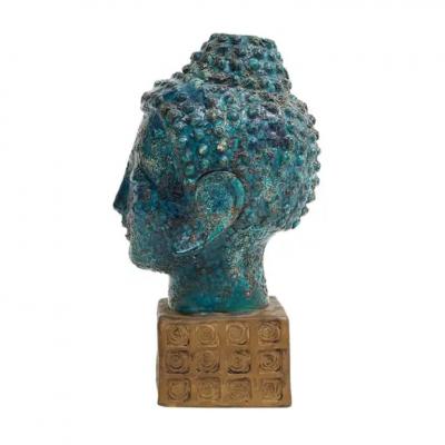 Aldo Londi Aldo Londi Bitossi Buddha Bust Ceramic Blue Gold Rosenthal Netter Signed