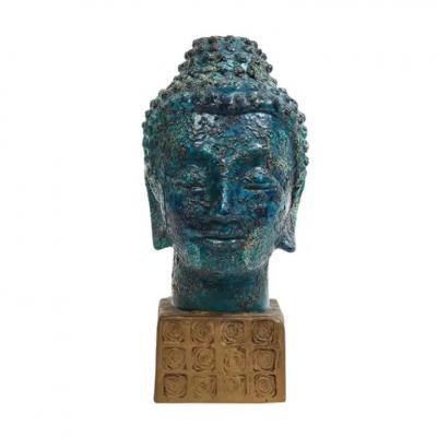 Aldo Londi Aldo Londi Bitossi Buddha Bust Ceramic Blue Gold Rosenthal Netter Signed