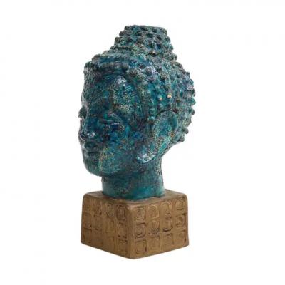 Aldo Londi Aldo Londi Bitossi Buddha Bust Ceramic Blue Gold Rosenthal Netter Signed