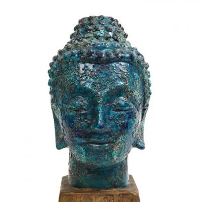 Aldo Londi Aldo Londi Bitossi Buddha Bust Ceramic Blue Gold Rosenthal Netter Signed