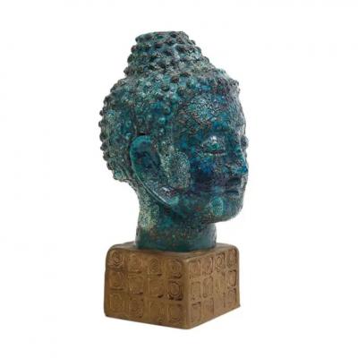 Aldo Londi Aldo Londi Bitossi Buddha Bust Ceramic Blue Gold Rosenthal Netter Signed