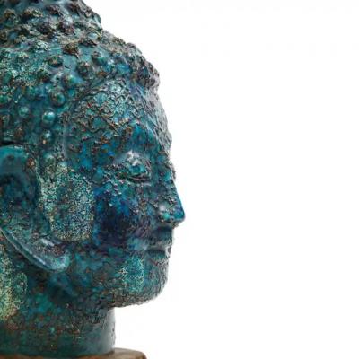 Aldo Londi Aldo Londi Bitossi Buddha Bust Ceramic Blue Gold Rosenthal Netter Signed