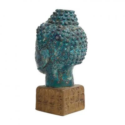 Aldo Londi Aldo Londi Bitossi Buddha Bust Ceramic Blue Gold Rosenthal Netter Signed