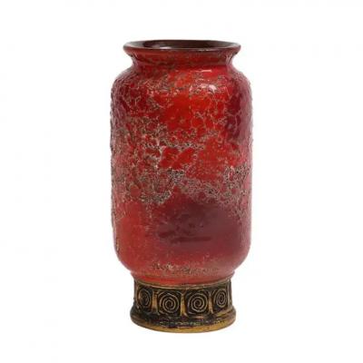 Aldo Londi Aldo Londi Bitossi Cinese Vase Ceramic Orange Red Gold Signed