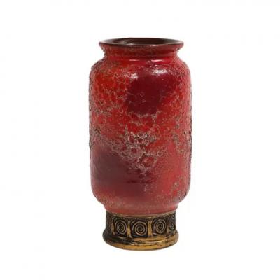 Aldo Londi Aldo Londi Bitossi Cinese Vase Ceramic Orange Red Gold Signed