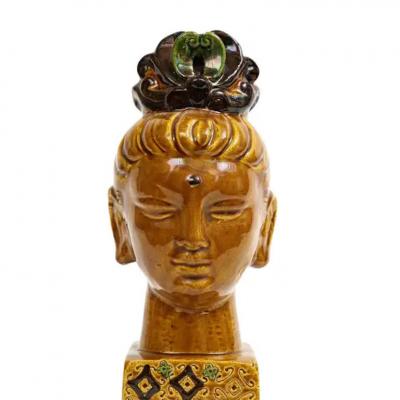 Aldo Londi Aldo Londi Bitossi Kwan Yin Buddha Ceramic Caramel Brown Paisley